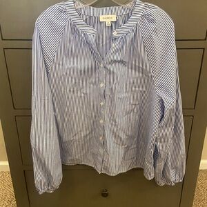 Evereve Blue & White Striped Button Front Blouse, size medium